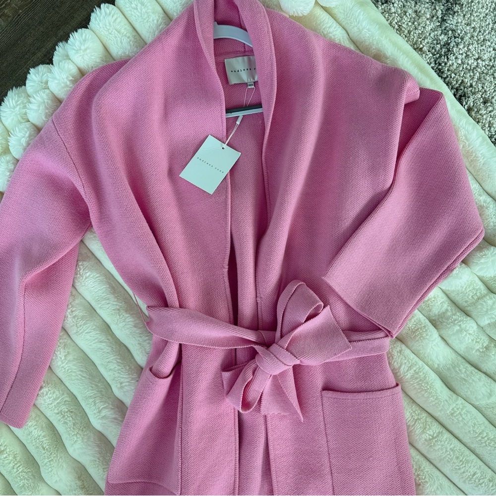Endless Rose Pink Shawl Knit Tie Duster Sweater